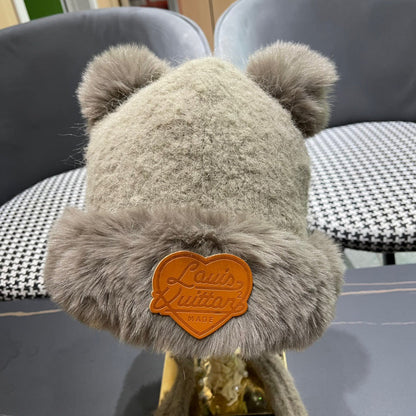 BEANIE HAT IN PARCHMENT BEIGE WOOL AND LAMB FUR 427794