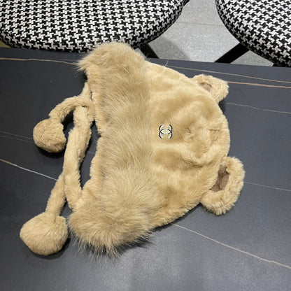 BEANIE HAT IN CAMEL BROWN FLEECE AND WOOL 433163