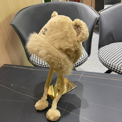 BEANIE HAT IN CAMEL BROWN FLEECE AND WOOL 433163