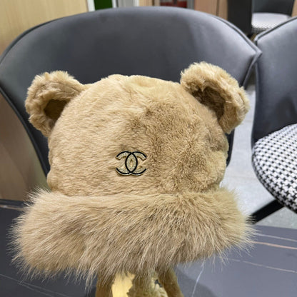 BEANIE HAT IN CAMEL BROWN FLEECE AND WOOL 433163