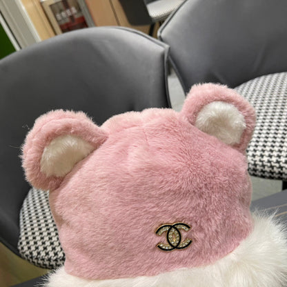 BEANIE HAT IN BABY PINK FLEECE AND WOOL 433164