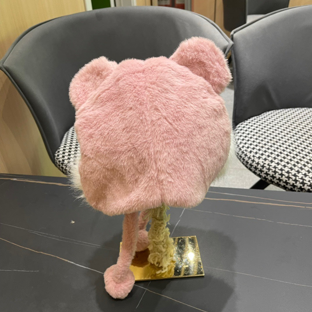 BEANIE HAT IN BABY PINK FLEECE AND WOOL 433164