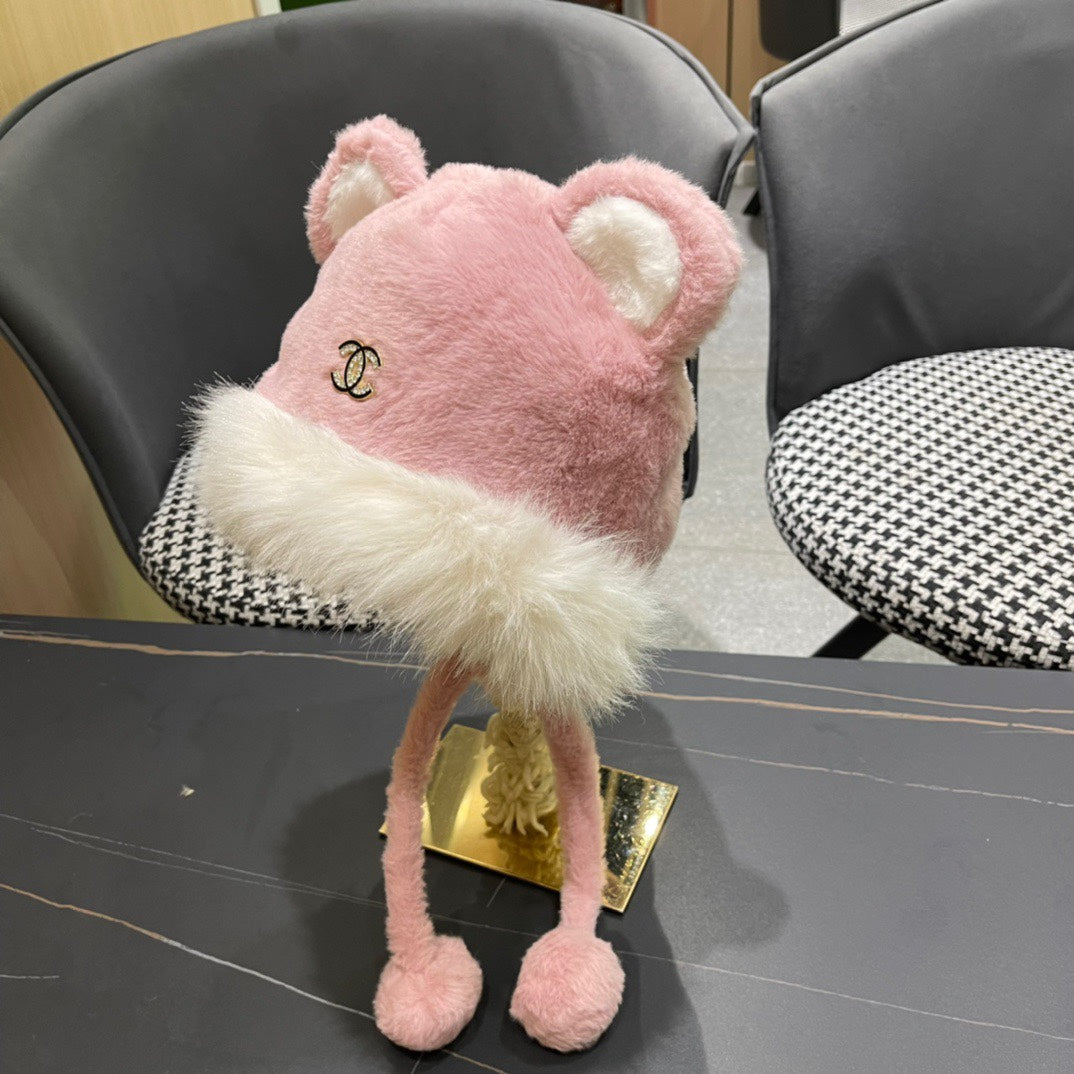 BEANIE HAT IN BABY PINK FLEECE AND WOOL 433164