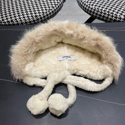 BEANIE HAT IN WHITE LINEN FLEECE AND WOOL 433165