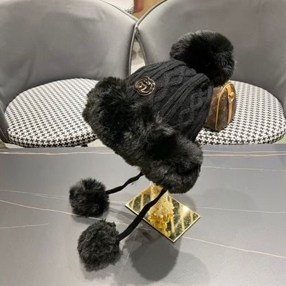 DEERSTALKER HAT IN BLACK WOOL AND FLEECE 434696