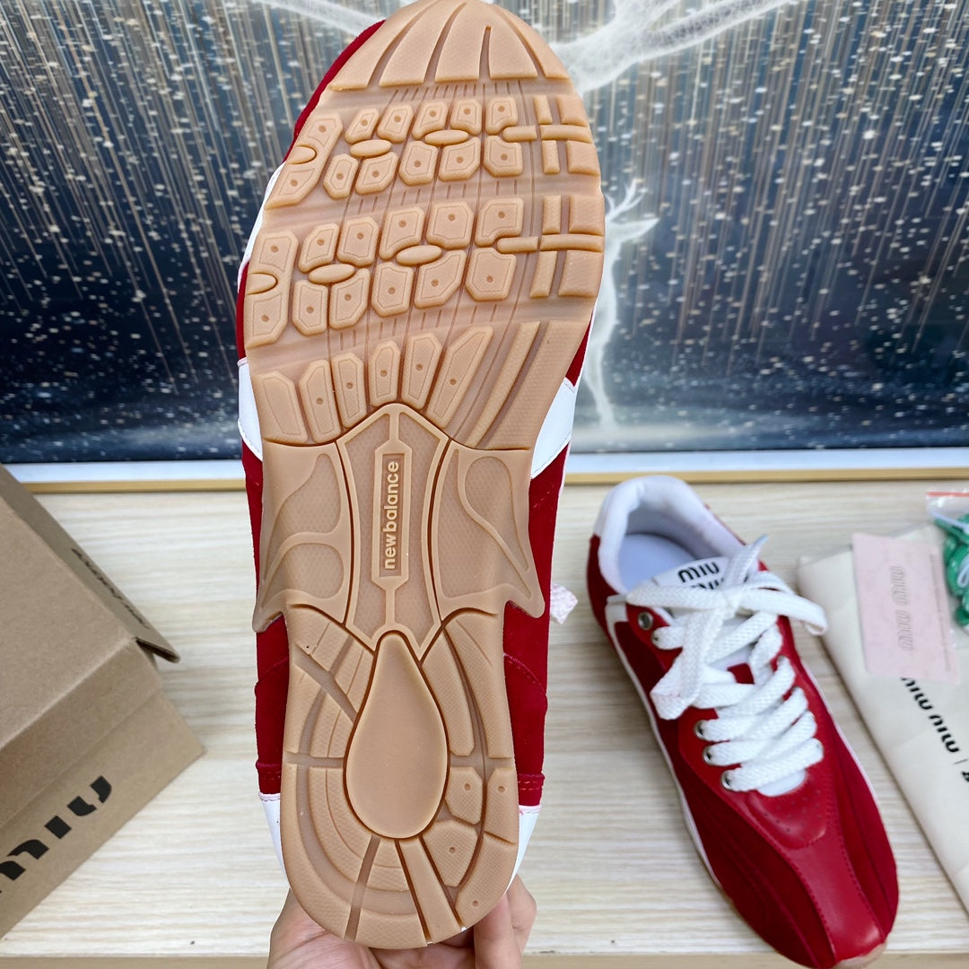 NB Red And Crimson Color Sneakers Cowhide