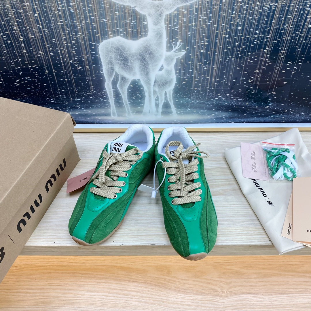 NB Pine Green And Sea Green Color Sneakers Cowhide
