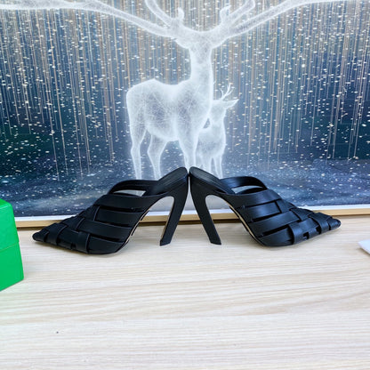 ALFIE LEATHER HIGH MULES IN BLACK CALFSKIN WITH WOVEN DESIGN