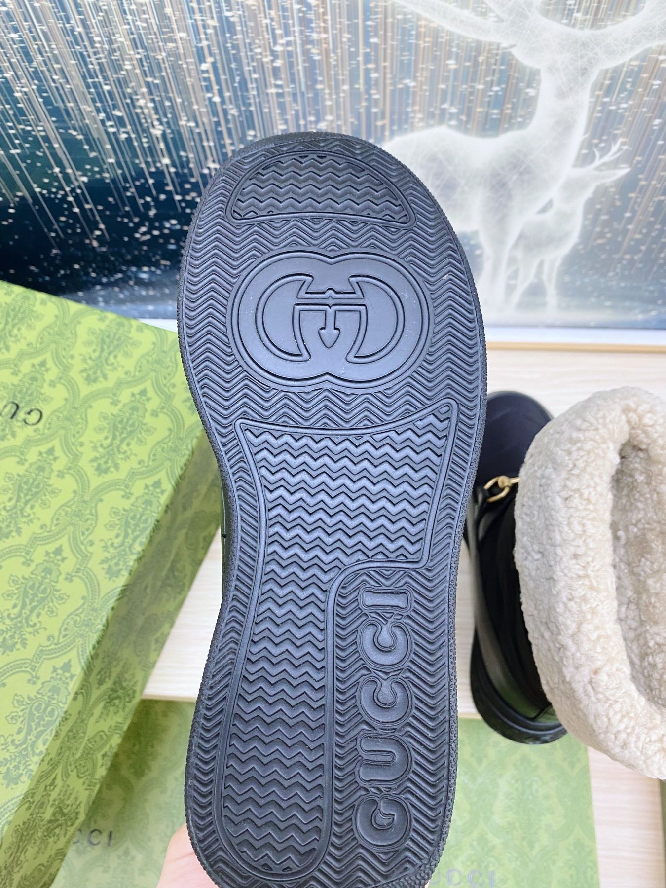 HORSEBIT ANKLE BOOTS WITH MERINO TRIM IN BLACK NYLON MIX CALFSKIN