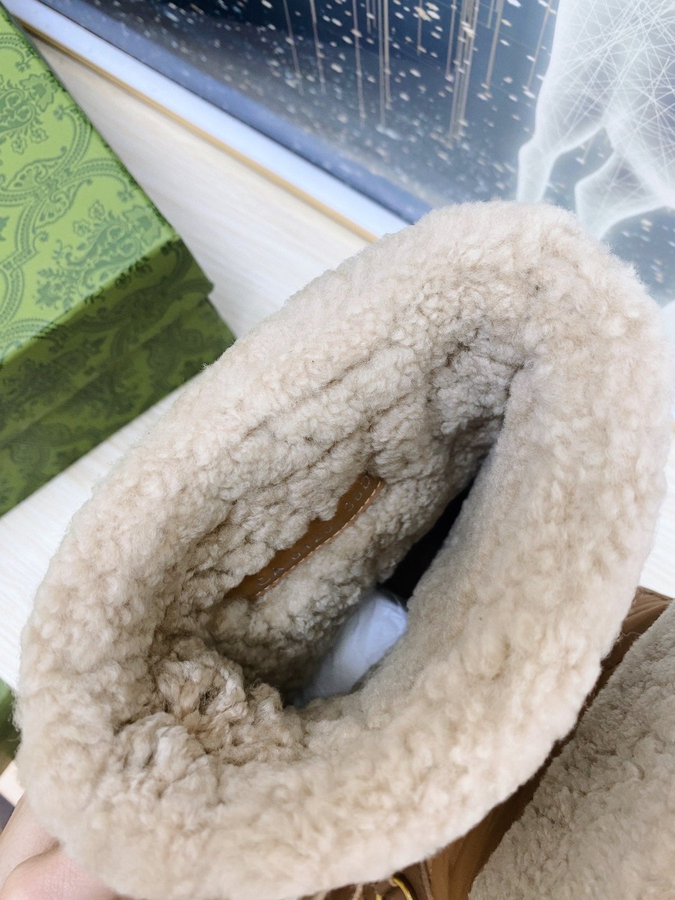 HORSEBIT ANKLE BOOTS WITH MERINO TRIM IN BROWN NYLON MIX CALFSKIN