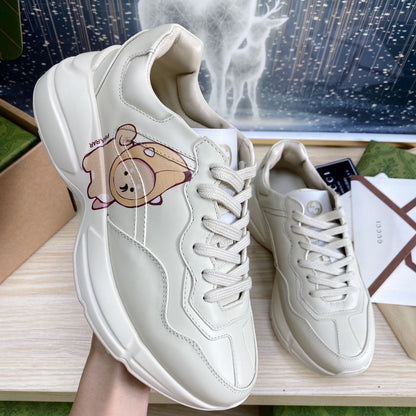 GG COUPLE TRAINER WHITE CALFSKIN WITH CAPYBARA ICON