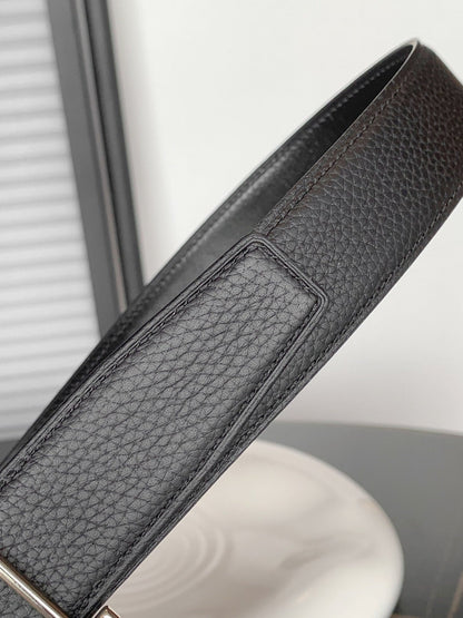 HM REVERSIBLE BLACK LEATHER STRAP 32 MM SILVER HARDWARE