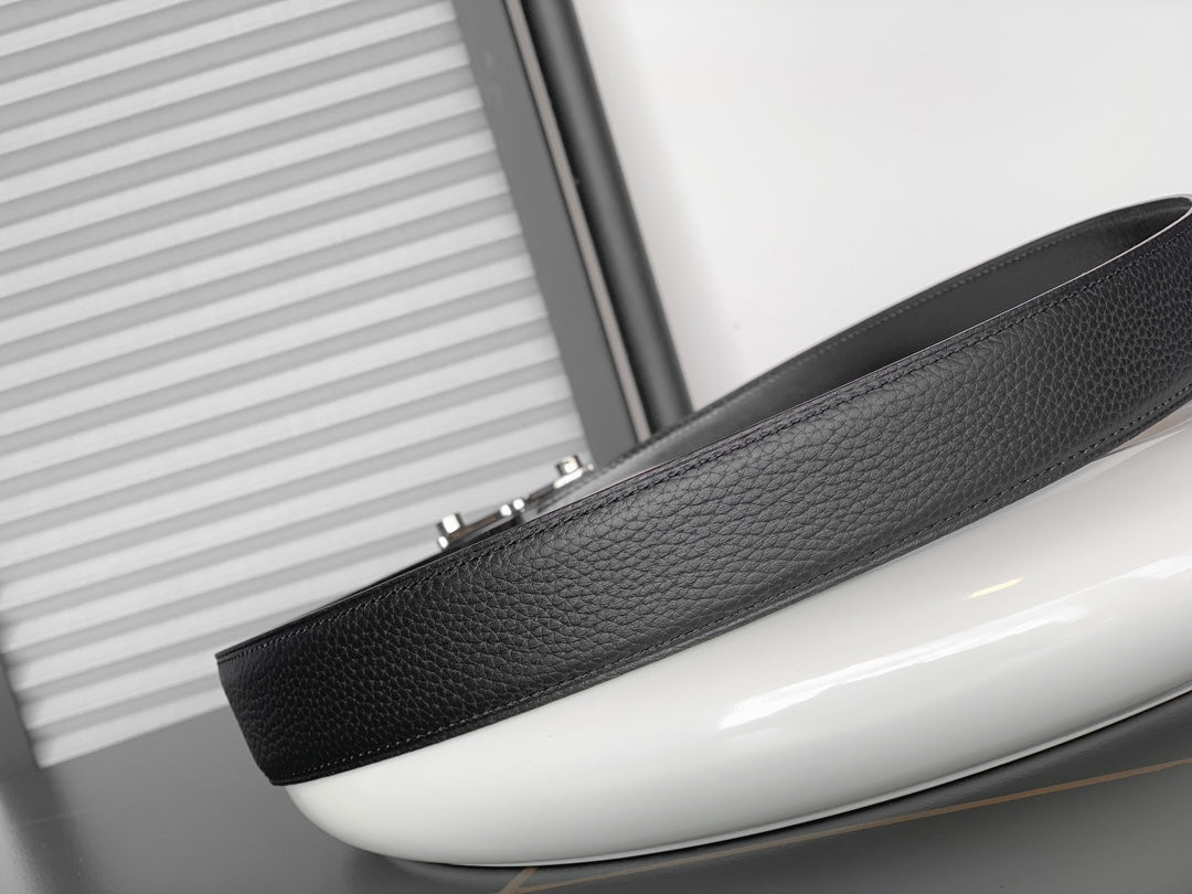 HM REVERSIBLE BLACK LEATHER STRAP 32 MM SILVER HARDWARE