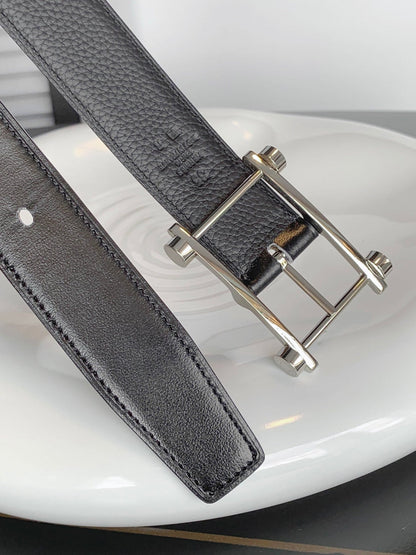 HM REVERSIBLE BLACK LEATHER STRAP 32 MM SILVER HARDWARE