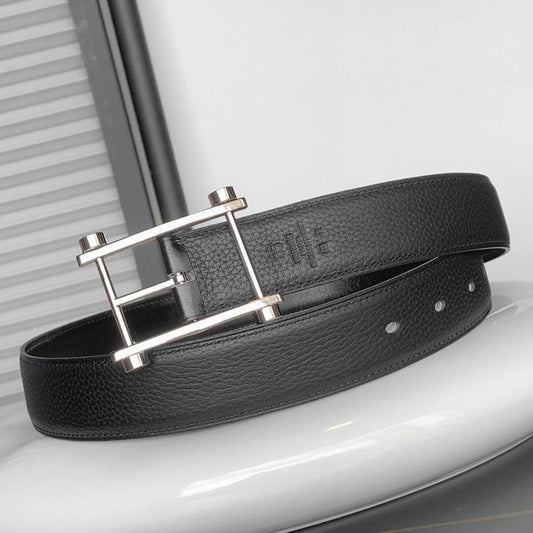 HM REVERSIBLE BLACK LEATHER STRAP 32 MM SILVER HARDWARE