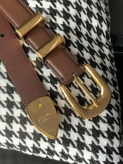 BELT 25MM MEDIUM WESTERN IN DARK BROWN CALFSKIN GOLD BUCKLE