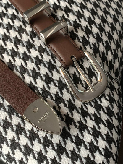 BELT 25MM MEDIUM WESTERN IN DARK BROWN CALFSKIN SILVER BUCKLE