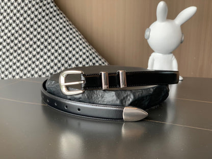 BELT 25MM MEDIUM WESTERN IN BLACK CALFSKIN WITH SILVER BUCKLE