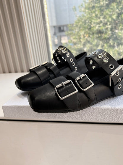 PUNK BALLET FLAT IN BLACK SUPPLE CALFSKIN