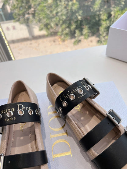 PUNK BALLET FLAT IN CAMEL BEIGE MIX BLACK SUPPLE CALFSKIN