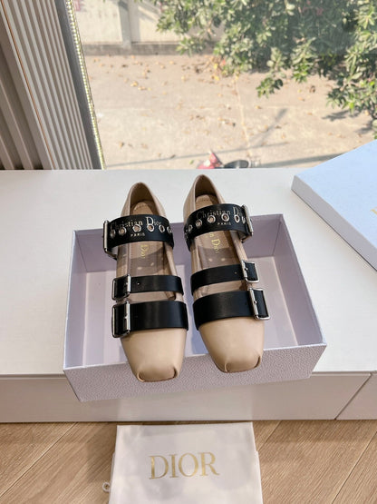 PUNK BALLET FLAT IN CAMEL BEIGE MIX BLACK SUPPLE CALFSKIN