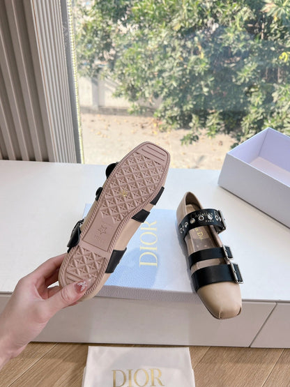 PUNK BALLET FLAT IN CAMEL BEIGE MIX BLACK SUPPLE CALFSKIN