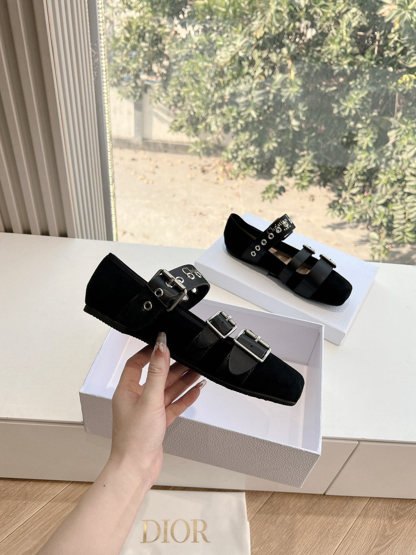 PUNK BALLET FLAT IN BLACK SUEDE AND SUPPLE CALFSKIN