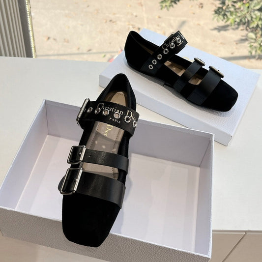 PUNK BALLET FLAT IN BLACK SUEDE AND SUPPLE CALFSKIN