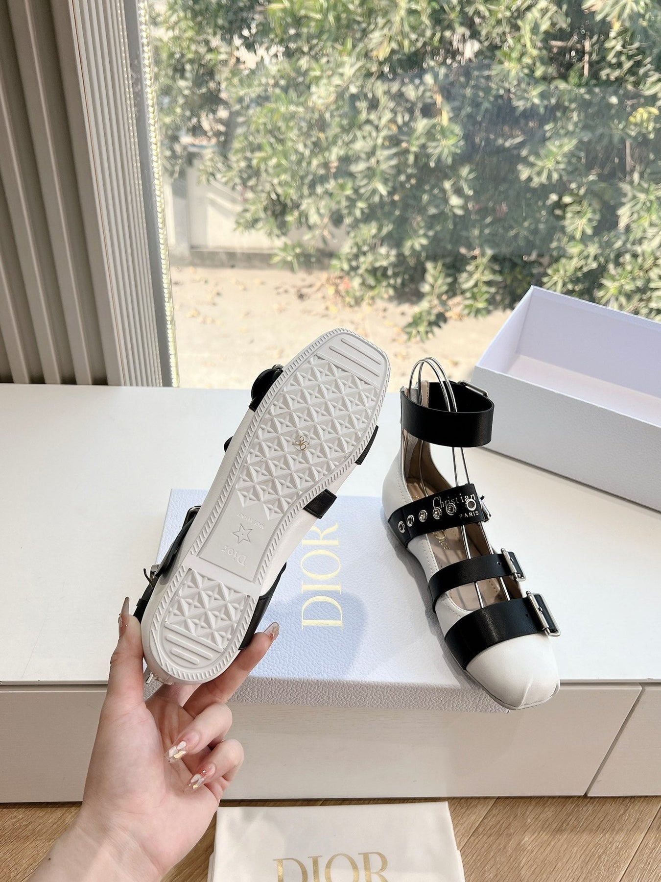 PUNK BALLET FLAT IN WHITE MIX BLACK CALFSKIN