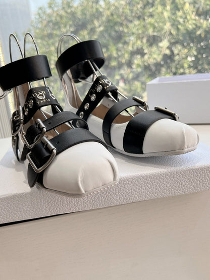 PUNK BALLET FLAT IN WHITE MIX BLACK CALFSKIN