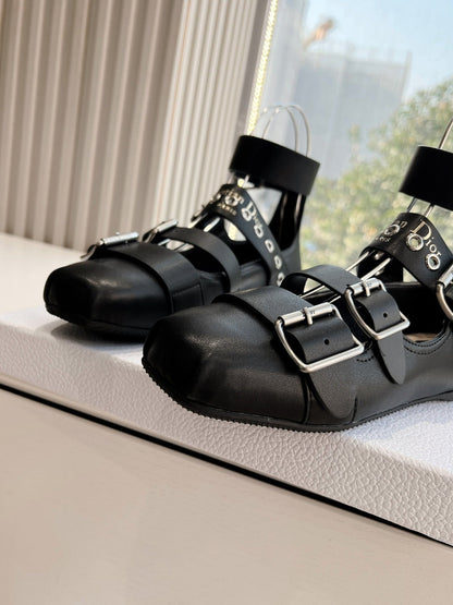 PUNK BALLET FLAT IN BLACK CALFSKIN