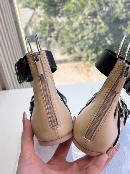 PUNK BALLET FLAT IN BLACK MIX CAMEL BEIGE CALFSKIN