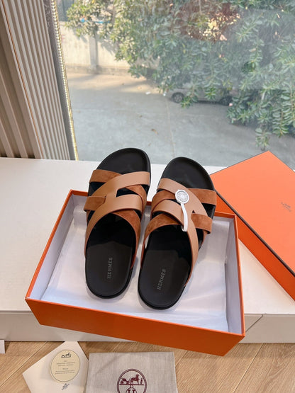 KAZIMIR SANDAL IN BRONZE BROWN CALFSKIN AND SUEDE