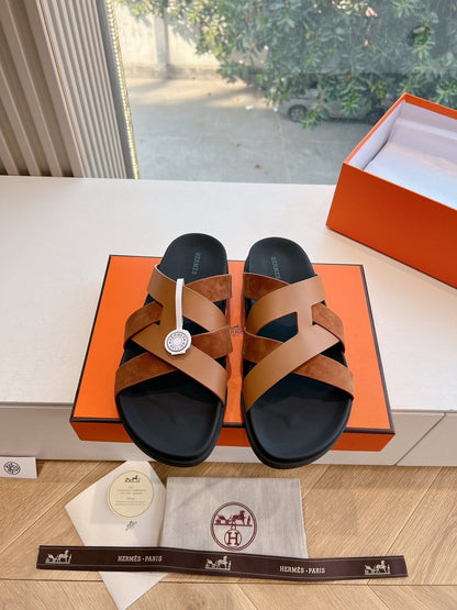 KAZIMIR SANDAL IN BRONZE BROWN CALFSKIN AND SUEDE