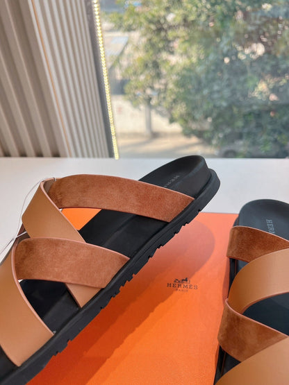 KAZIMIR SANDAL IN BRONZE BROWN CALFSKIN AND SUEDE