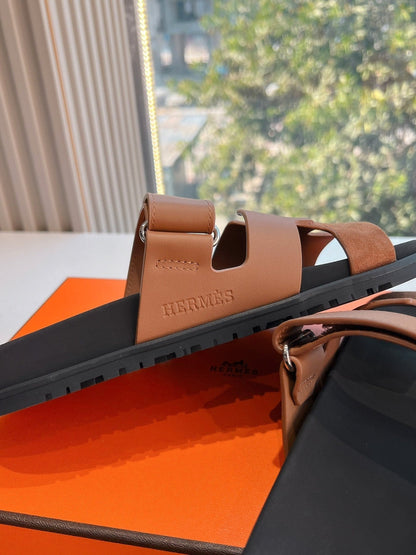 CHYPRE SANDAL IN BRONZE BROWN SUEDE AND CALFSKIN