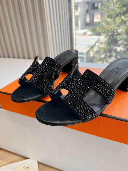 0ASIS SANDAL IN BLACK SUEDE WITH CRYSTALS