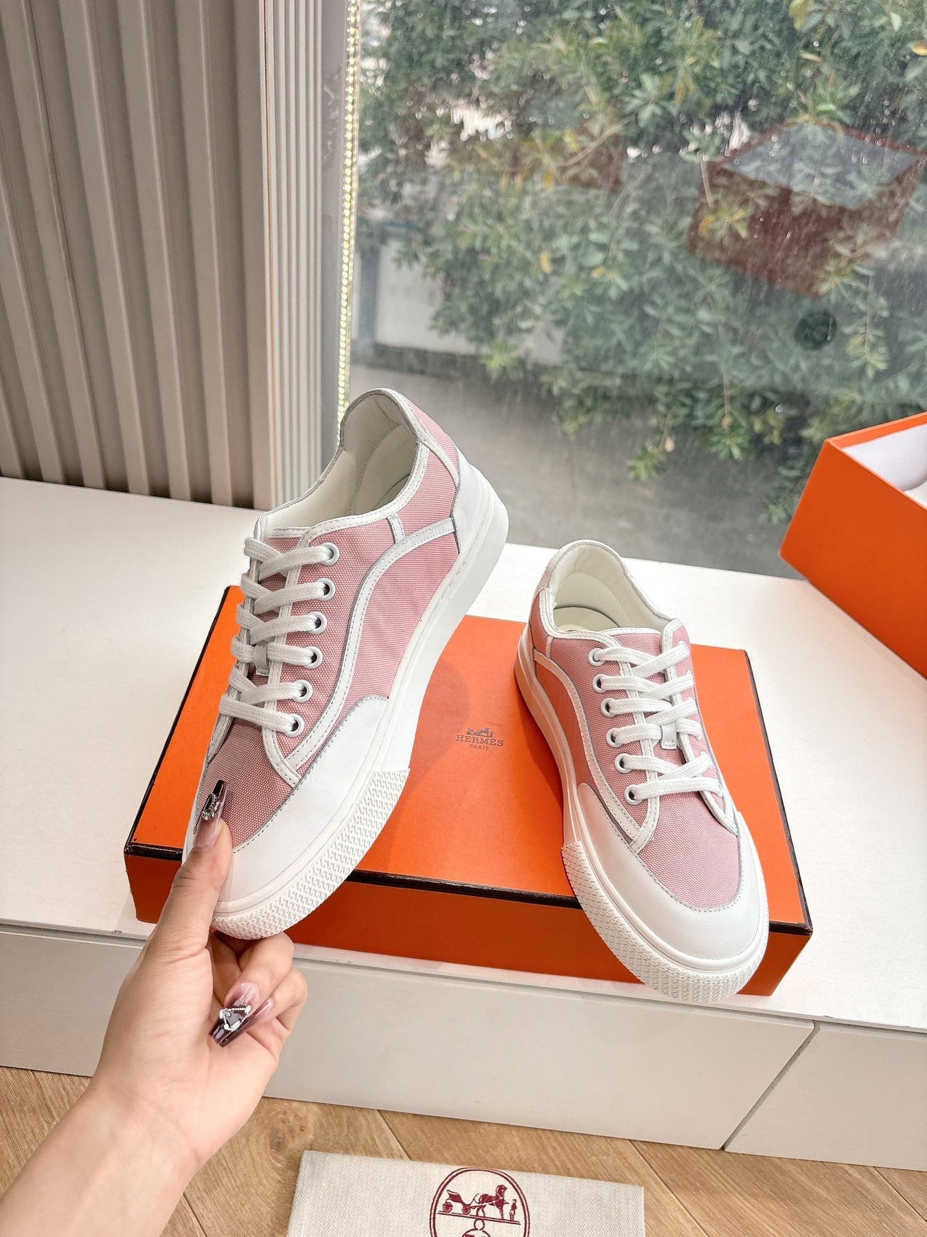 GET SNEAKER IN ROSE PINK MAXI CANVAS AND WHITE CALFSKIN