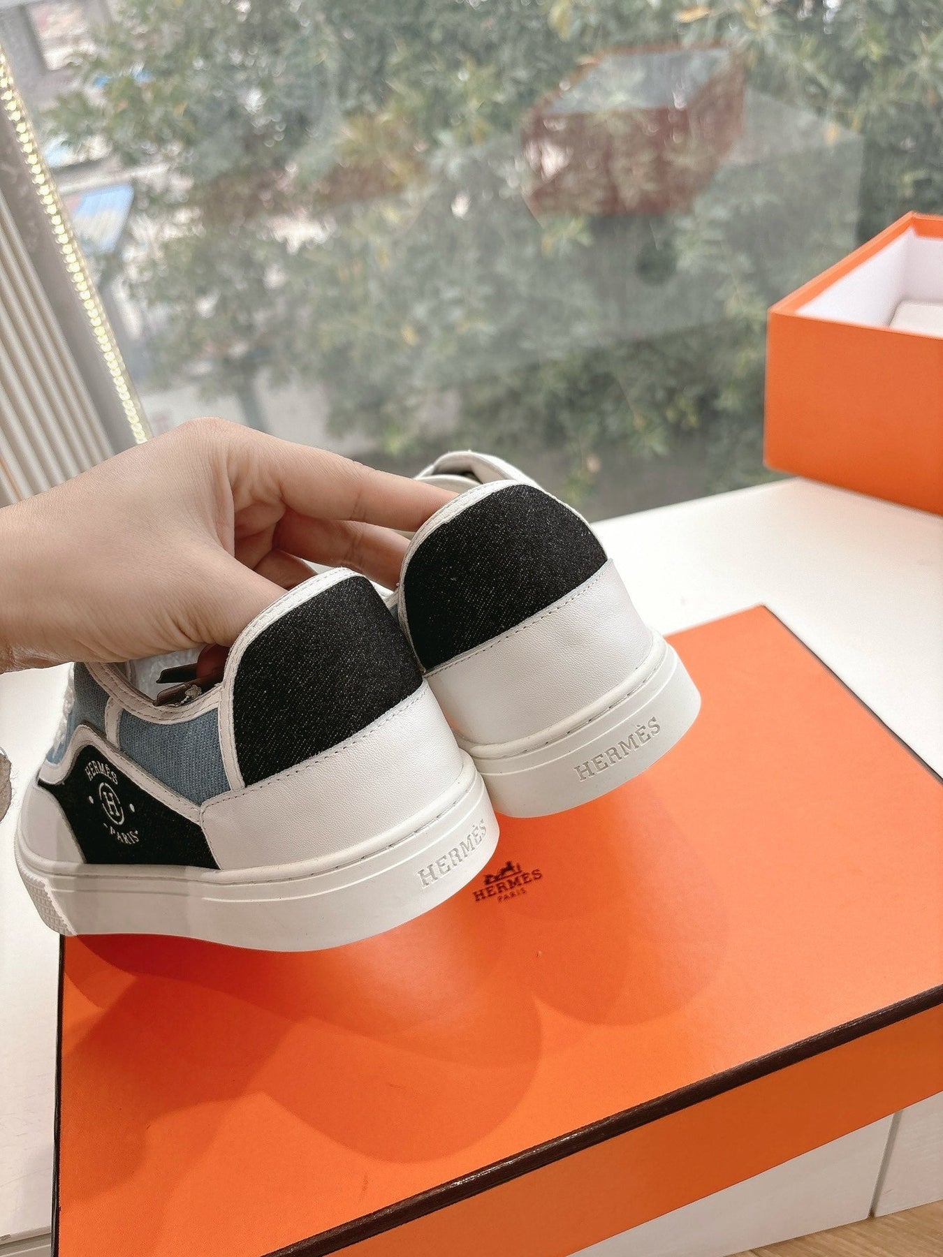 GET SNEAKER IN BLACK MIX LIGHT BLUE CANVAS AND CALFSKIN