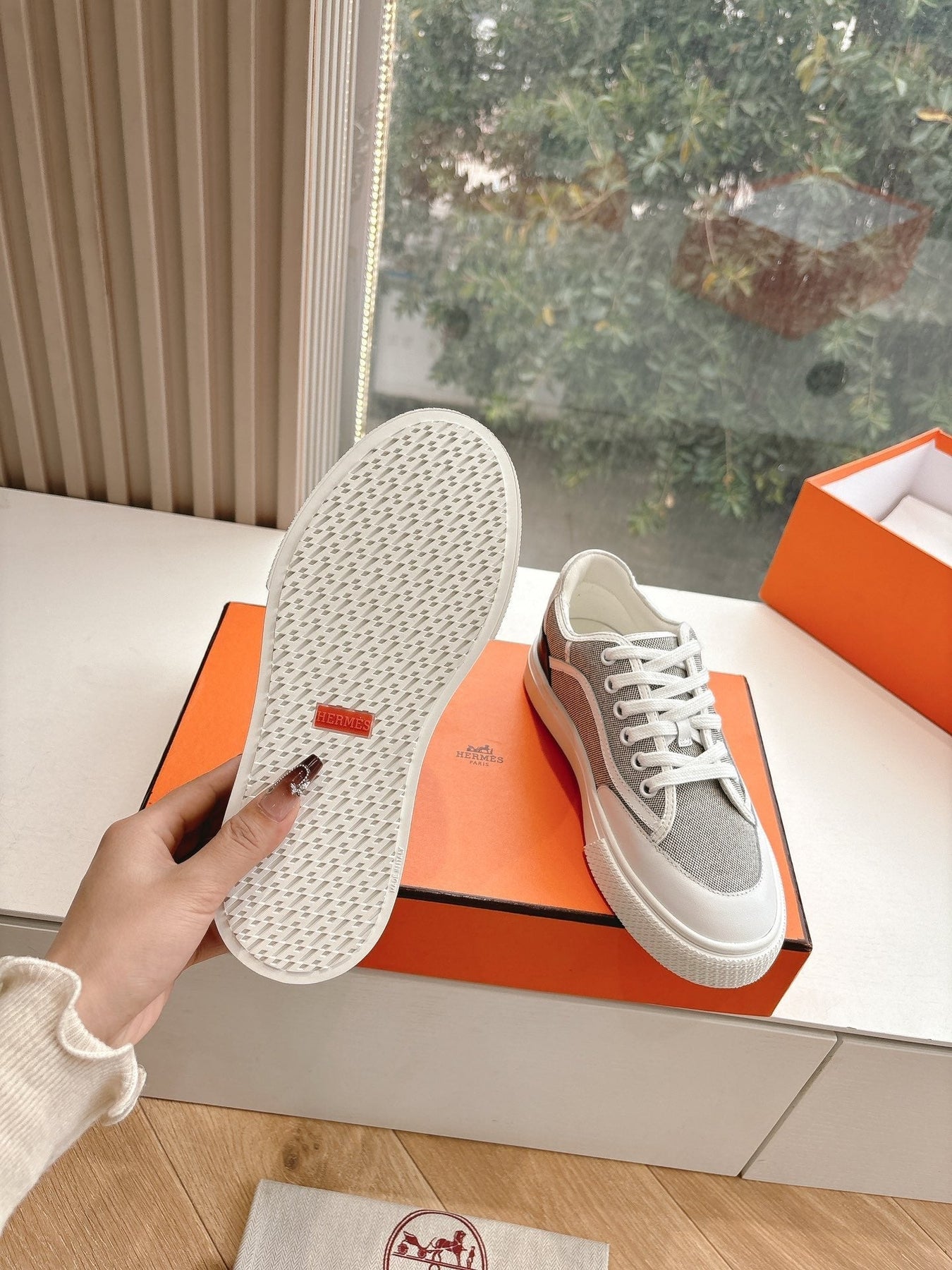 GET SNEAKER IN DOVE GRAY MAXI CANVAS AND CALFSKIN