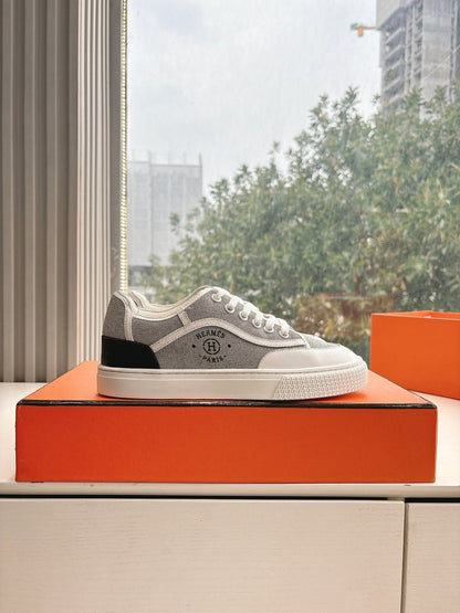 GET SNEAKER IN DOVE GRAY MAXI CANVAS AND CALFSKIN