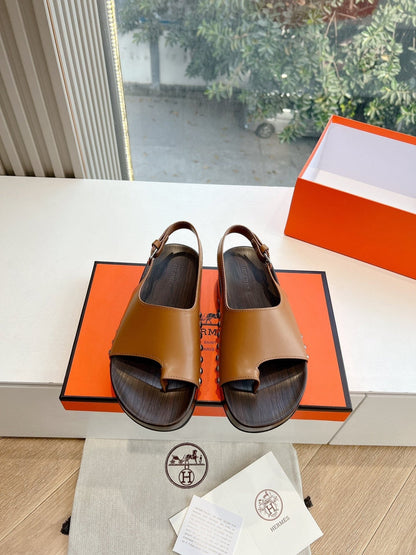 FLAT SANDAL IN BRONZE BROWN CALFSKIN