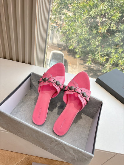 CAGOLE FLAT MULES IN FRENCH PINK CALFSKIN