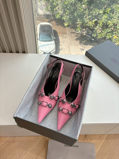 CAGOLE HIGH SLINGBACK IN BUBBLEGUM PINK GLOSSY CALFSKIN
