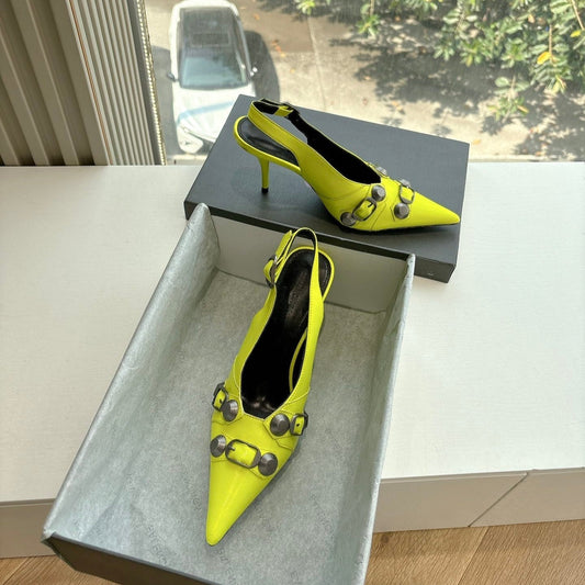 CAGOLE HIGH SLINGBACK IN YELLOW GLOSSY CALFSKIN