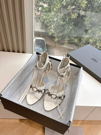 CAGOLE HIGH-HEEL SANDALS IN WHITE LAMBSKIN