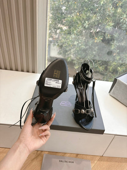 CAGOLE HIGH-HEEL SANDALS IN BLACK LAMBSKIN