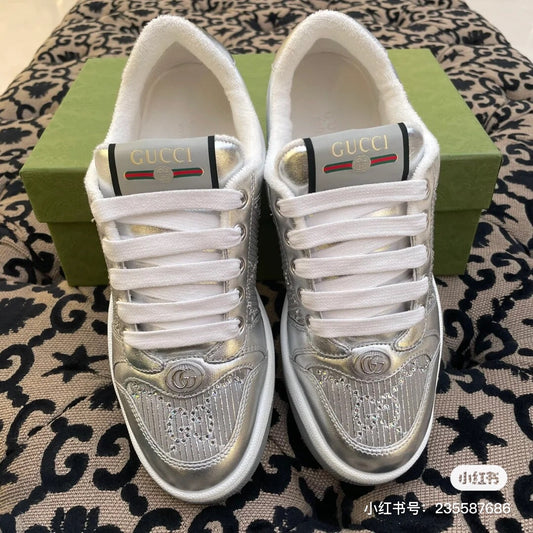 GG SCREENER SNEAKER SILVER CALFSKIN UNIQUE