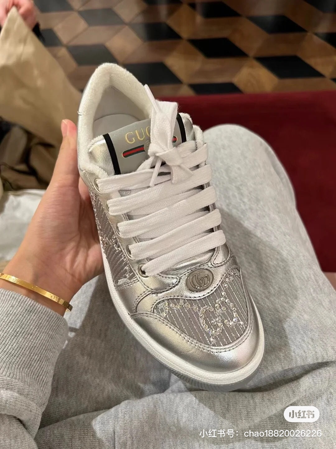 GG SCREENER SNEAKER SILVER CALFSKIN UNIQUE