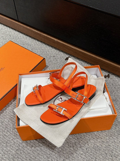 BUCKLE SANDAL BRIGHT ORANGE CALFSKIN